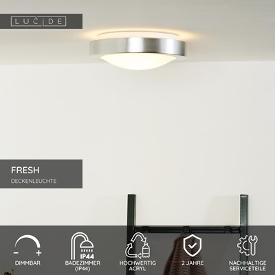 Lucide FRESH - Deckenleuchte Badezimmer - Ø 27 cm - 1xE27 - IP44 - Chrom Matt